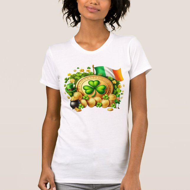 St. Patrick's Day Gold Kleeblatt T-Shirt (Vorderseite)