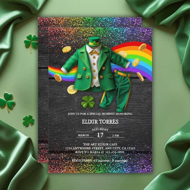 St. Patrick's Day Gold Rainbow Clover Baby Shower Einladung (Von Creator hochgeladen)