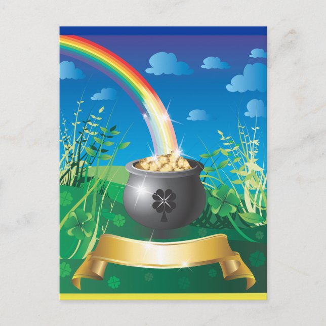 St. Patrick's Day Gold Rainbow Postkarte (Vorderseite)