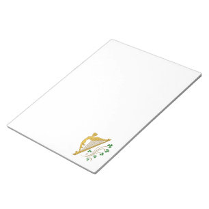 St. Patricks Day Goldharfe und Kleeblätter Notizblock