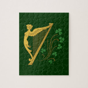 St. Patricks Day Goldharfe und Kleeblätter Puzzle