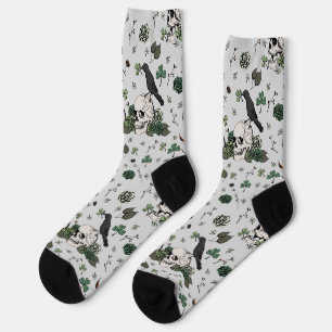 St Patrick's Day Gray & Green Skulls & Rose Socken