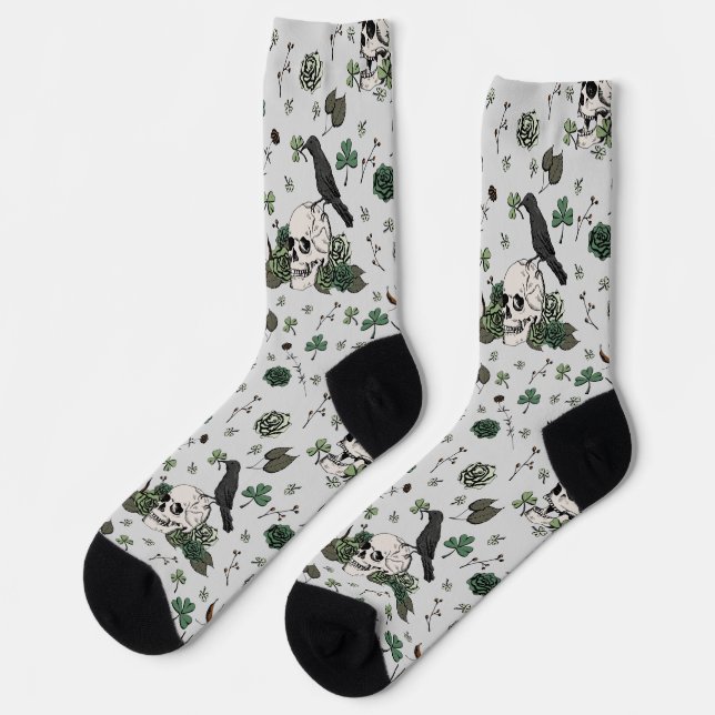 St Patrick's Day Gray & Green Skulls & Rose Socken (Linkes Detail)