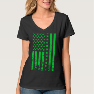St Patrick's Day Green American USA Flag Sha T-Shirt