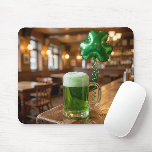 St. Patrick's Day Green Beer and Balloon Mousepad (Mit Mouse)