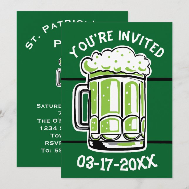 St. Patrick's Day Green Beer Party Einladung (Vorne/Hinten)