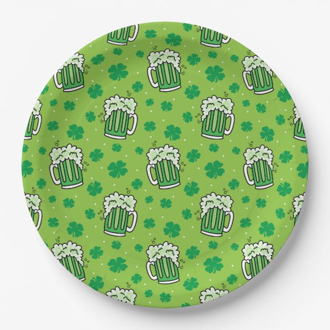 St Patrick's Day Green Beer Pattern Pappteller (Vorderseite)