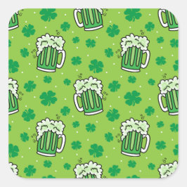 St Patrick's Day Green Beer Pattern Quadratischer Aufkleber