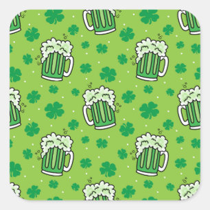 St Patrick's Day Green Beer Pattern Quadratischer Aufkleber