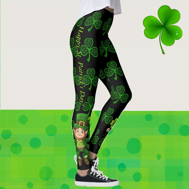 St. Patrick's Day Green & Black Kleeblatts Muster Leggings (Von Creator hochgeladen)