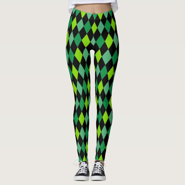 St. Patrick's Day Green Black Pattern Fun Leggings (Vorderseite)