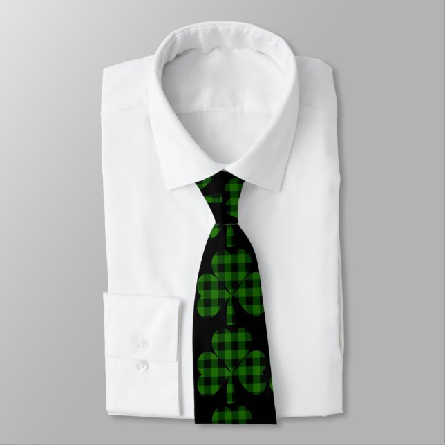 St. Patrick's day green black plaidvshamrocks Krawatte (Gebunden)
