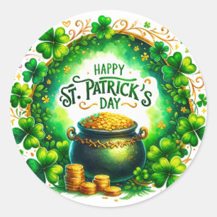 St Patricks Day Green Cauldron Coins Illustration Runder Aufkleber