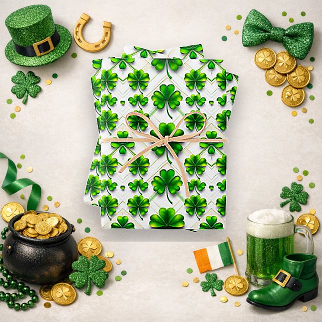 St. Patrick's Day Green Clover Diamond Pattern Geschenkpapier Set (Von Creator hochgeladen)