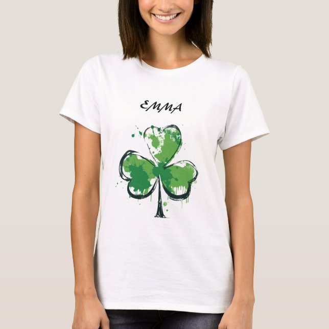 St. Patrick's Day Green Clover Personalisierter Na T-Shirt (Vorderseite)