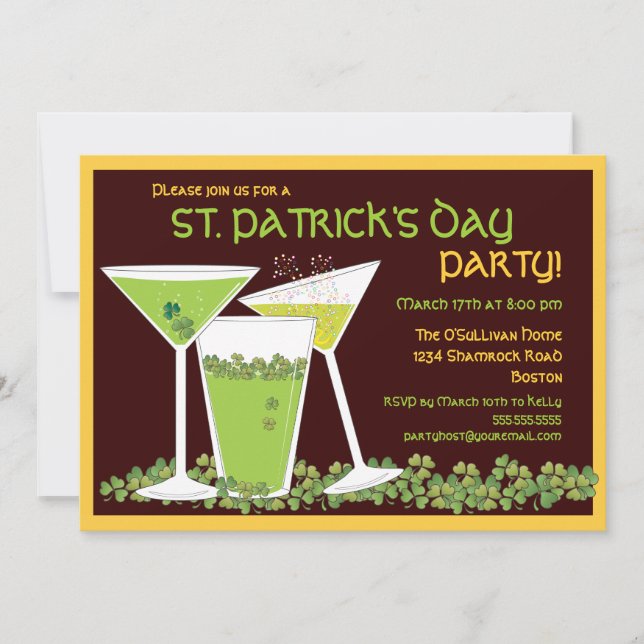 St. Patrick's Day Green Cocktails & Bier Einladung (Vorderseite)