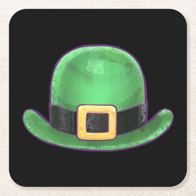St Patricks Day Green Derby Hat auf Black Rechteckiger Pappuntersetzer (Vorderseite)