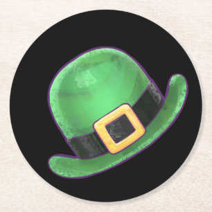 St Patricks Day Green Derby Hat auf Black Runder Pappuntersetzer