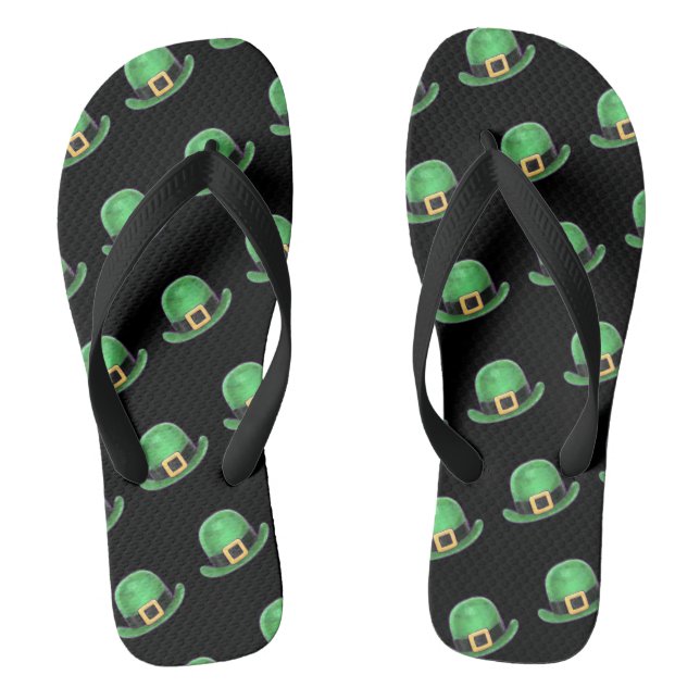 St Patrick's Day Green Derby Hat Muster auf schwar Flip Flops (Fußbett)