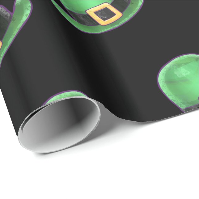 St Patrick's Day Green Derby Hat Muster auf schwar Geschenkpapier (Rolleneckpunkt)