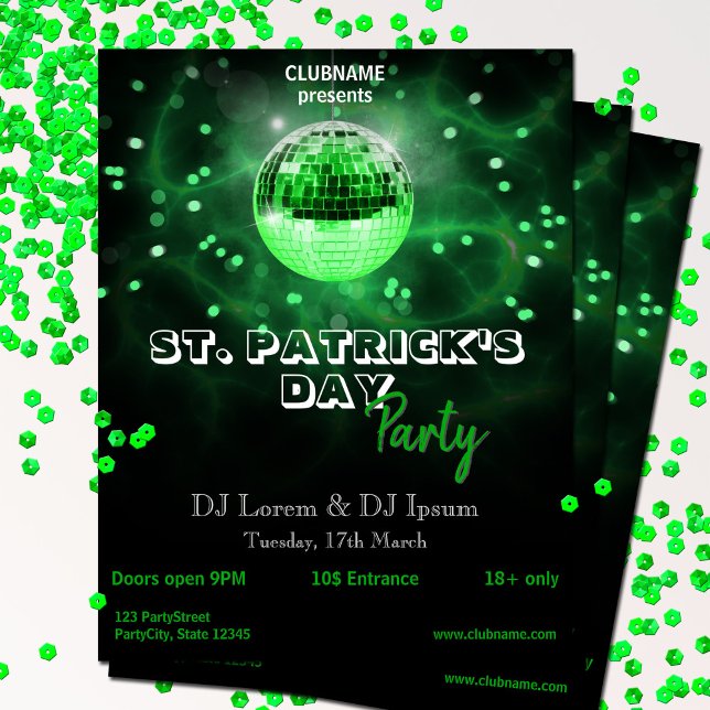 St. Patrick's Day Green Disco Ball Party Flyer (Von Creator hochgeladen)