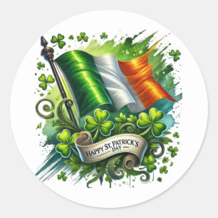 St Patricks Day Green Flag Kleeblatt Illustration Runder Aufkleber