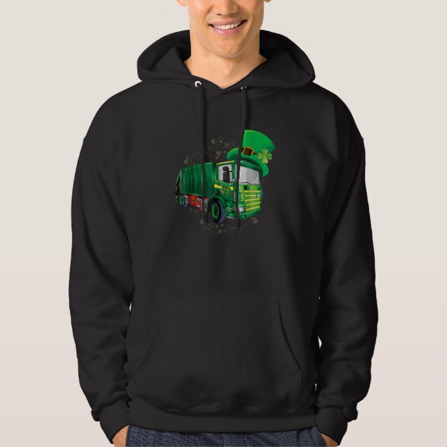 St Patrick's Day Green Garbage Truck Men Women Boy Hoodie (Vorderseite)
