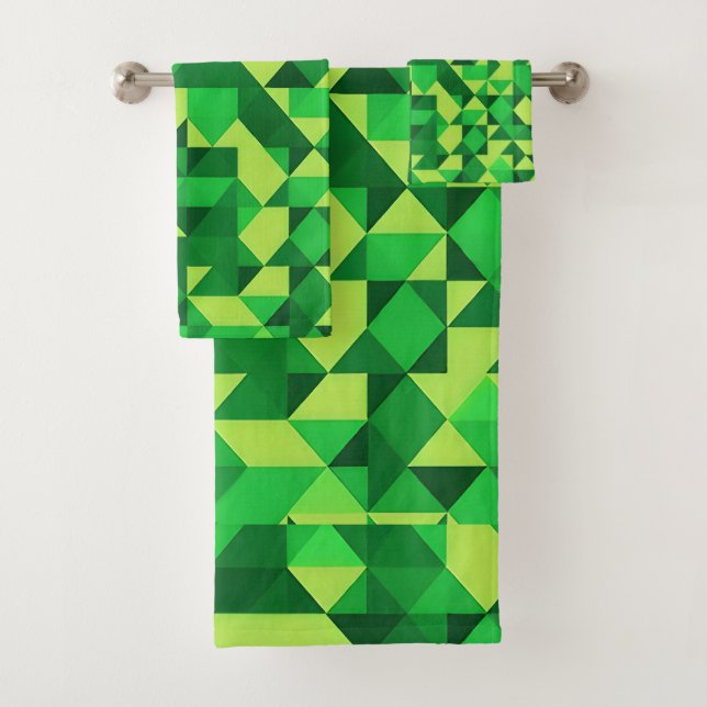 St. Patrick's Day Green Geometric Pattern Badhandtuch Set (Insitu)