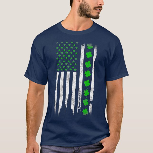 St Patricks Day Green IRISH American Flag T-Shirt (Vorderseite)