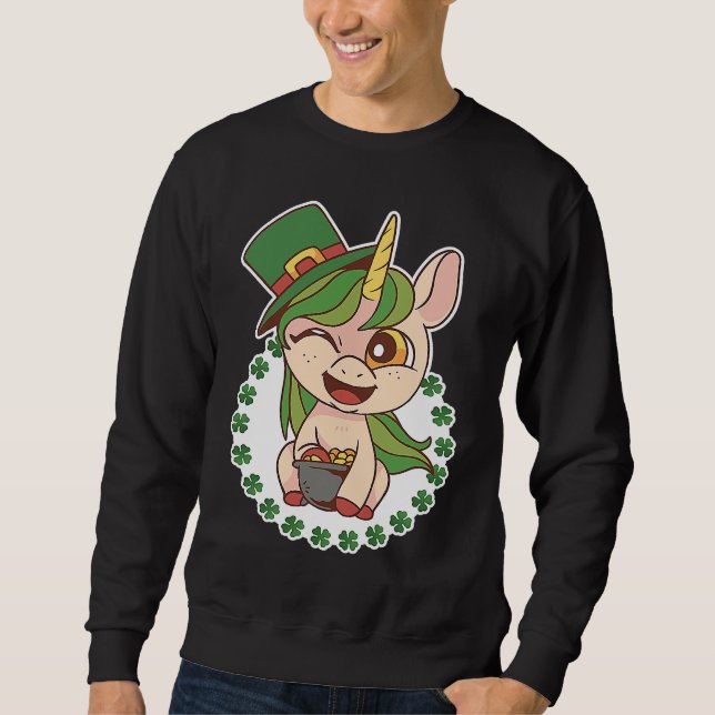 St Patricks Day Green Irish Leprechauns  Unicorn Sweatshirt (Vorderseite)