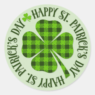 St Patricks Day Green Kariert Kleeblatt Clove Runder Aufkleber