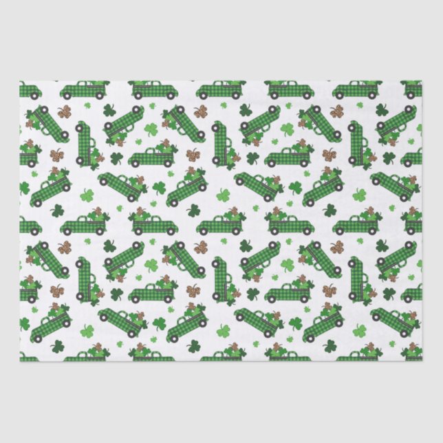 St Patricks Day Green Kariert Truck Clover Leaf Seidenpapier (Vorderseite)