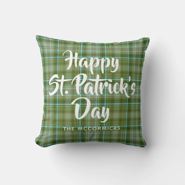 St Patricks Day Green Karierte Familie Personalisi Kissen (Vorderseite)