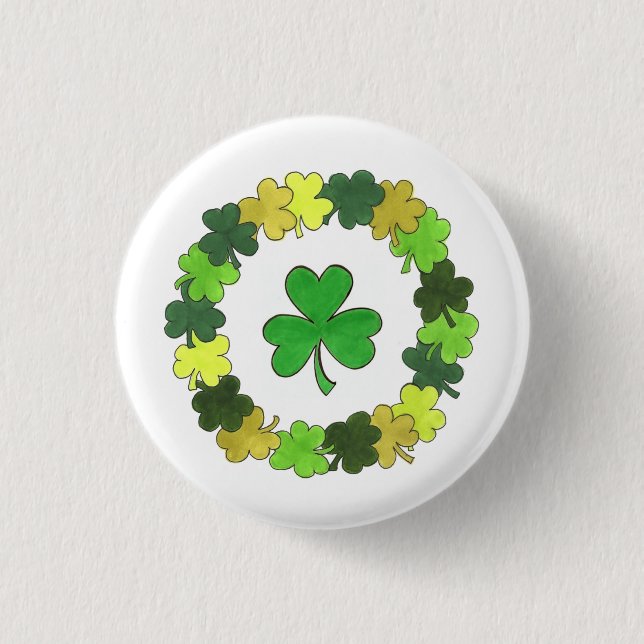 St. Patrick's Day Green Kleeblatt Clover Wreath Button (Vorderseite)