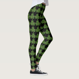 St. Patrick's Day Green Kleeblatt Floral Black Leggings