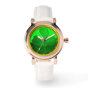 ST PATRICK'S DAY GREEN KLEEBLATT GEMSTONE JEWEL ARMBANDUHR