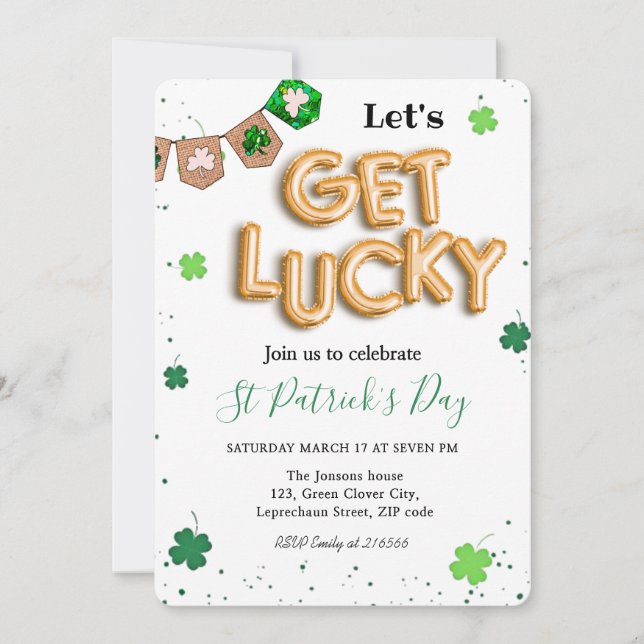 St. Patrick's Day Green Kleeblatt Glück Party Einladung (Vorderseite)