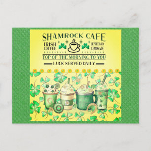 St Patricks Day Green Kleeblatt Irish Café Postkarte