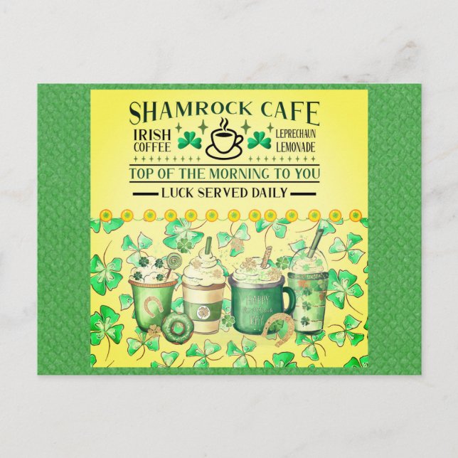 St Patricks Day Green Kleeblatt Irish Café Postkarte (Vorderseite)