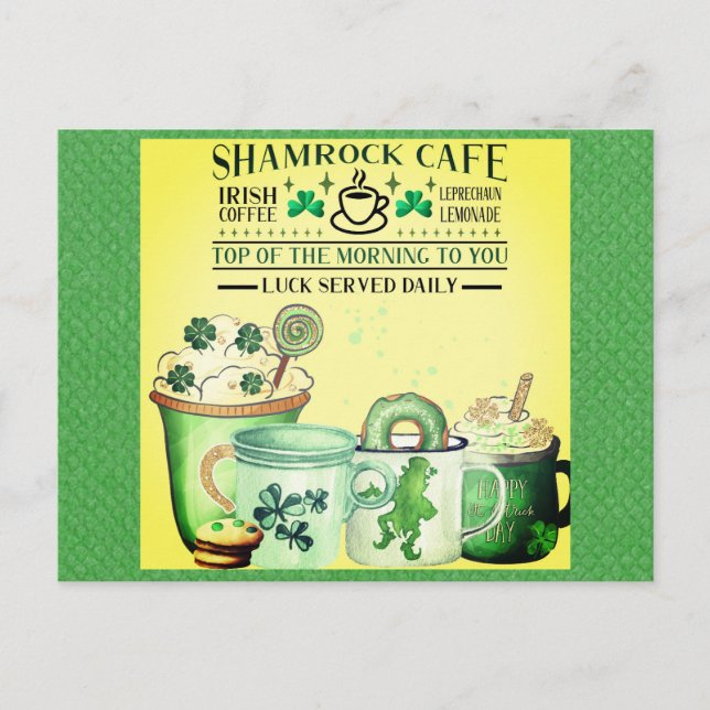 St Patricks Day Green Kleeblatt Irish Café Postkarte (Vorderseite)