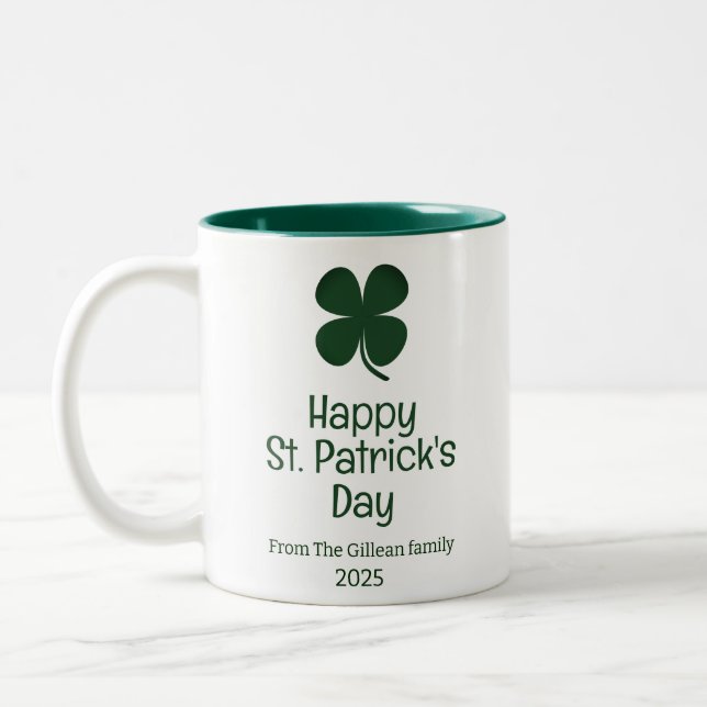 St. Patrick's Day Green Kleeblatts Foto Zweifarbige Tasse (Links)