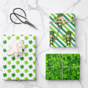 St. Patrick's Day Green Kleeblatts Leprechaun Spaß Geschenkpapier Set