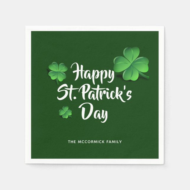 St Patricks Day Green Kleeblatts Party Personalisi Serviette (Vorderseite)