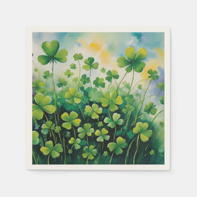 St. Patricks Day Green Kleeblatts und Gefärbte Kra Serviette (Vorderseite)