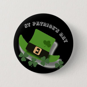 St Patricks Day Green Leprchaun Hat und Kleeblatt Button