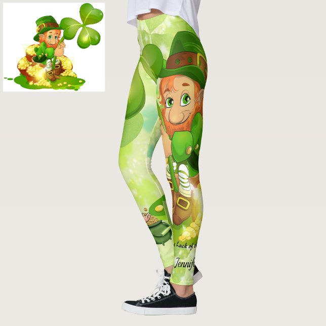St Patrick's Day Green Leprechaun Personalize Name Leggings (Von Creator hochgeladen)