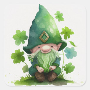 St. Patrick's Day Green Leprechaun Quadratischer Aufkleber