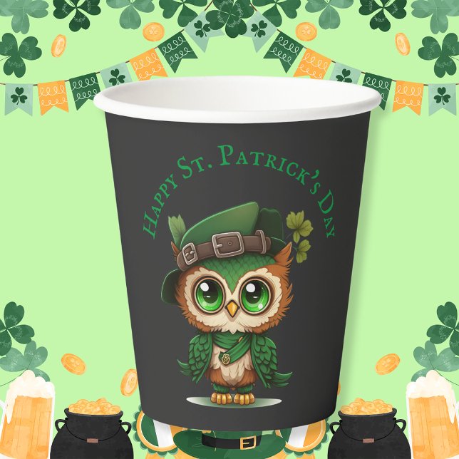 St. Patrick's Day Green Owl Pappbecher (St. Patrick's Day Green Owl Paper Cups)