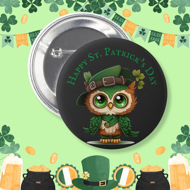 St. Patrick's Day Green Owl personalisiert Button (St. Patrick's Day Green Owl personalized 6 Cm Round Badge)