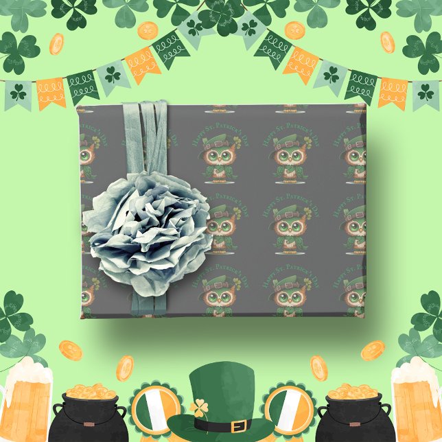 St. Patrick's Day Green Owl personalisiert Geschenkpapier (St. Patrick's Day Green Owl personalized Wrapping Paper)